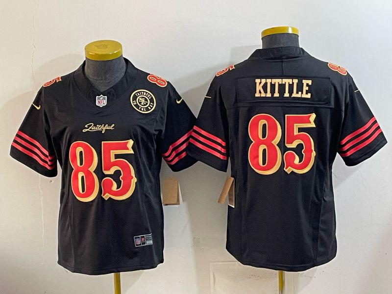 Women 2026 San Francisco 49ers #85 Kittle Black gold Nike Limited NFL Jersey style 02